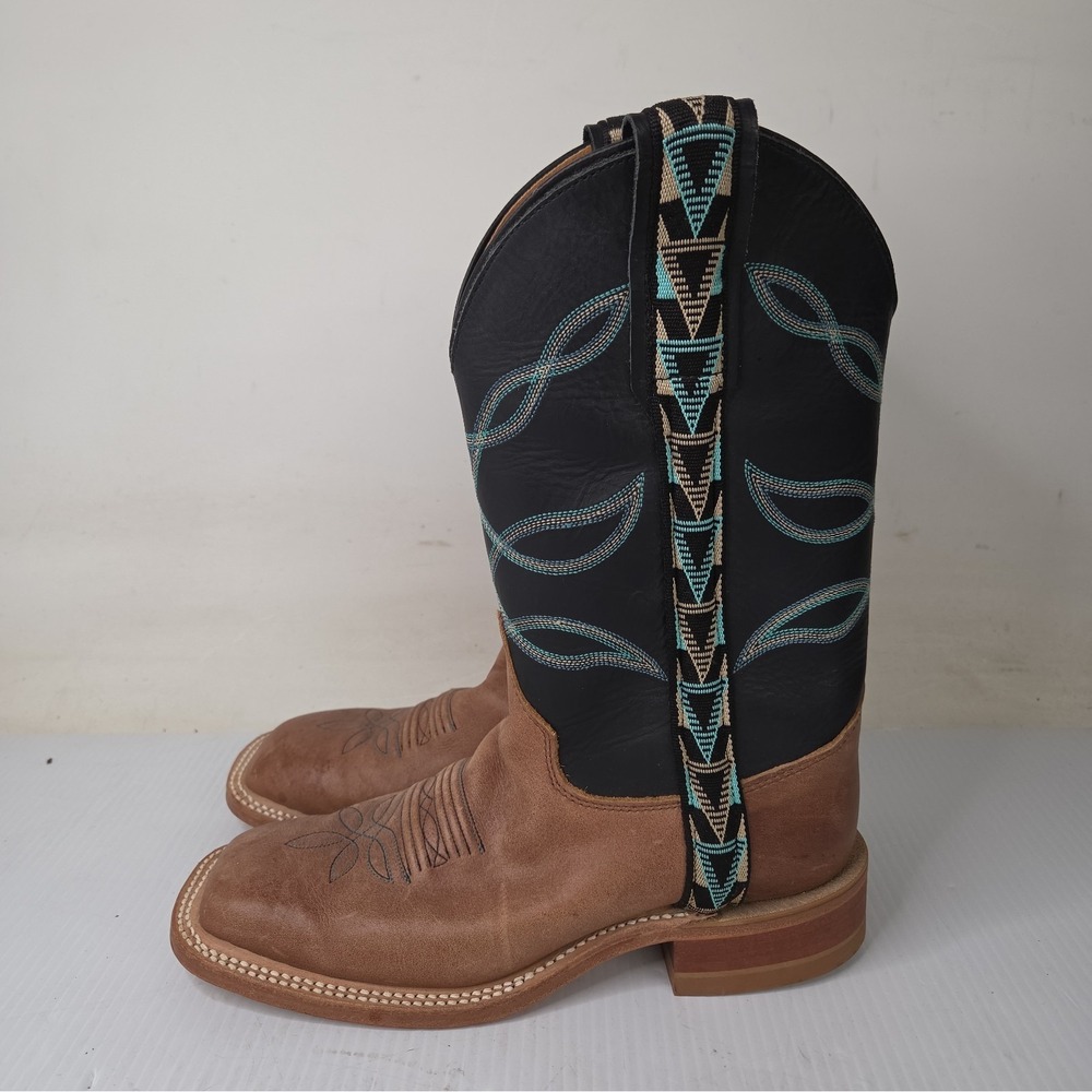 Justin Women's Kennedy Cowboy Boots Tan Black Turquoise Square Toe 7 B BRL373